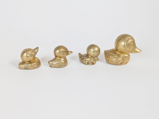 4 x Vintage Messing Eenden Familie Figuren | Midcentury Woondecoratie