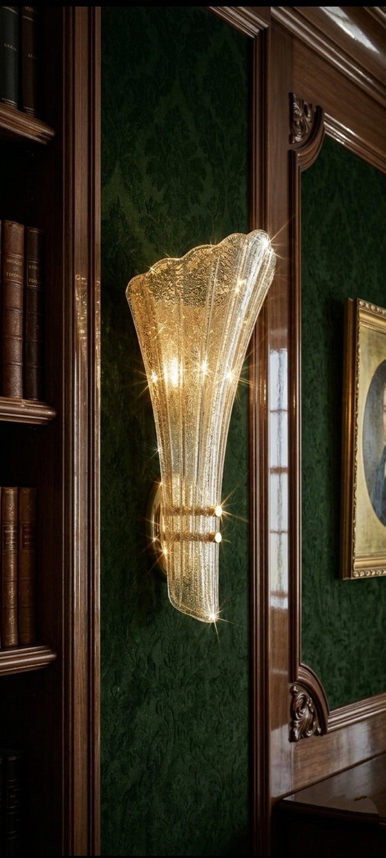 Image 1 of MuranoDue Grote "Fiaccola" wandlamp 46 cm - Identiteitscertificaat - Nieuw bladgoud