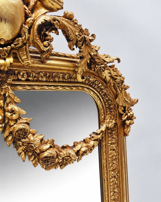 Miroir Baroque Doré avec Guirlande Florale – Green Square, Wood, Vintage (photo 4 of 10)