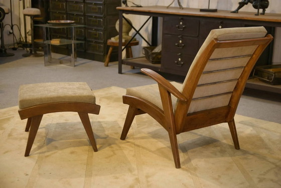 Scandinavian armchair and two 1960s ottomans. (photo 13 of 16)