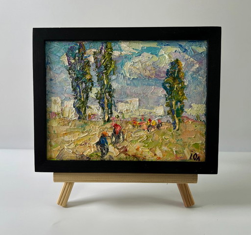 Original Oil Painting Summer Field Landscape Heat Outside The City – schilderijen tekeningen, Canvas