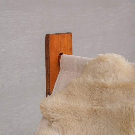 Image 1 of Poltrona a fionda spagnola in legno e tela della metà del secolo scorso