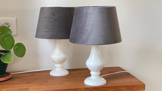 Image 1 of Pair of Vintage Alabaster Lamps