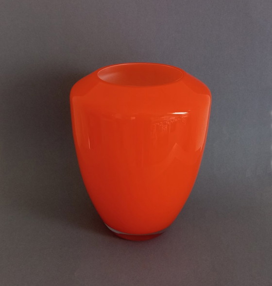 Image 1 of Énorme vase en verre orange/blanc Walther Gropius Bauhaus 'TAC02' Rosenthal 1969