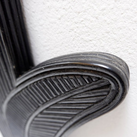 Image 1 of Grand miroir mural Vivai del Sud en bambou laqué noir - Années 1970