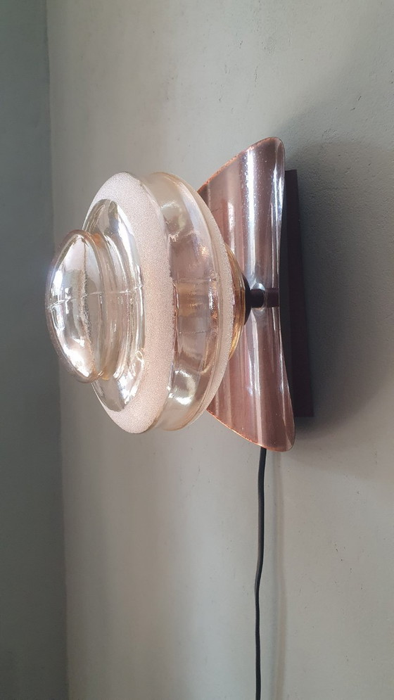 Image 1 of Lampada da parete vintage in rame e vetro - Jugoslavia - Metà secolo
