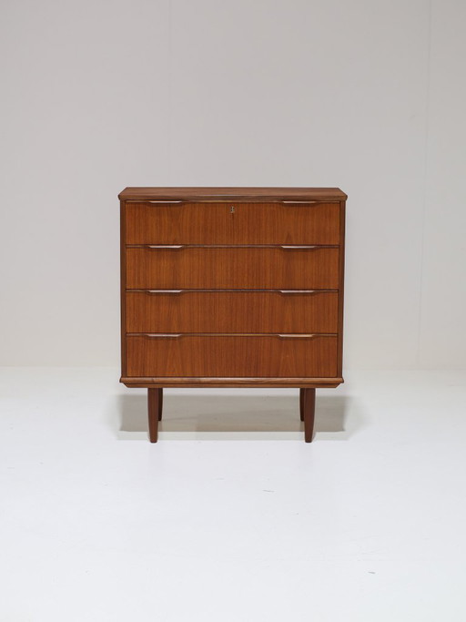 Grande cassettiera in teak, stile vintage danese, con 4 cassetti.