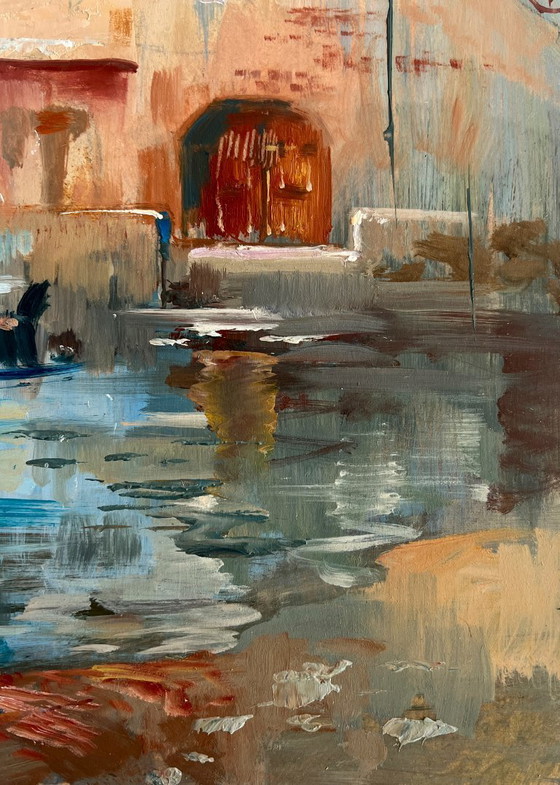 Image 1 of Original Oil Painting Coastal City Landscape Waiting for the tide