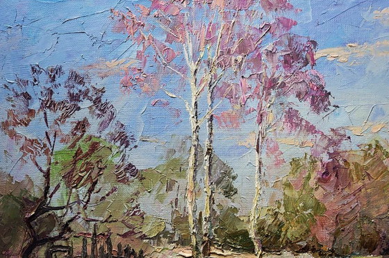 Original Oil Painting Nature Landscape Meadow Trees Outskirts, Paintings & Drawings, Canvas, Green (photo 4 of 7)