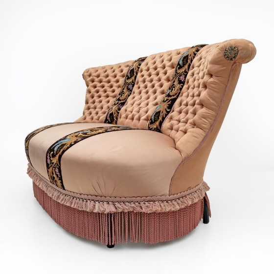 Image 1 of Raro sofá de satén de seda Napoleón III del siglo XIX