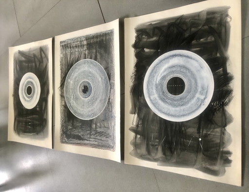 Series Of 3 Vintage Artworks 'Circles' by Marek Janicki