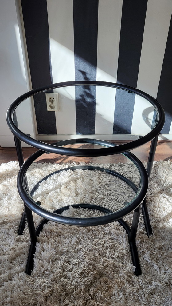 Image 1 of Post-Modern tubular frame nesting tables in black.