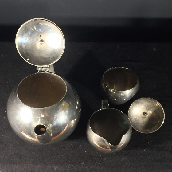 Servizio da tè o caffè Art Déco modernista in metallo argentato, anni '40, set di 3 – Stoviglie, Art Deco (photo 5 of 8)