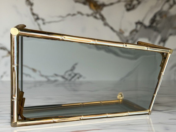 Image 1 of Couchtisch mit vergoldetem Messingrahmen in Bambusoptik