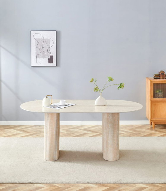 Image 1 of ROXY DINING TABLE – Glossy Travertine Ceramic – 180×90 CM