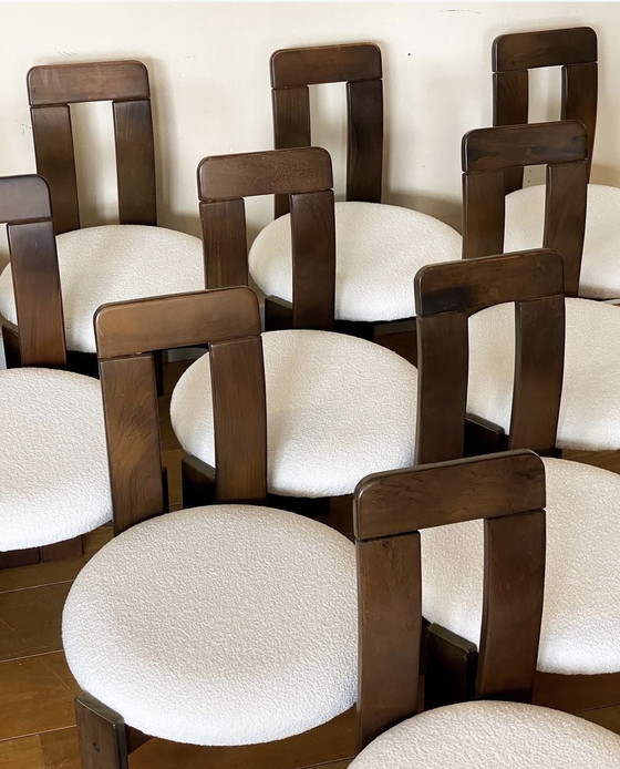 Image 1 of 6 brutalistische Esszimmerstühle aus Holz