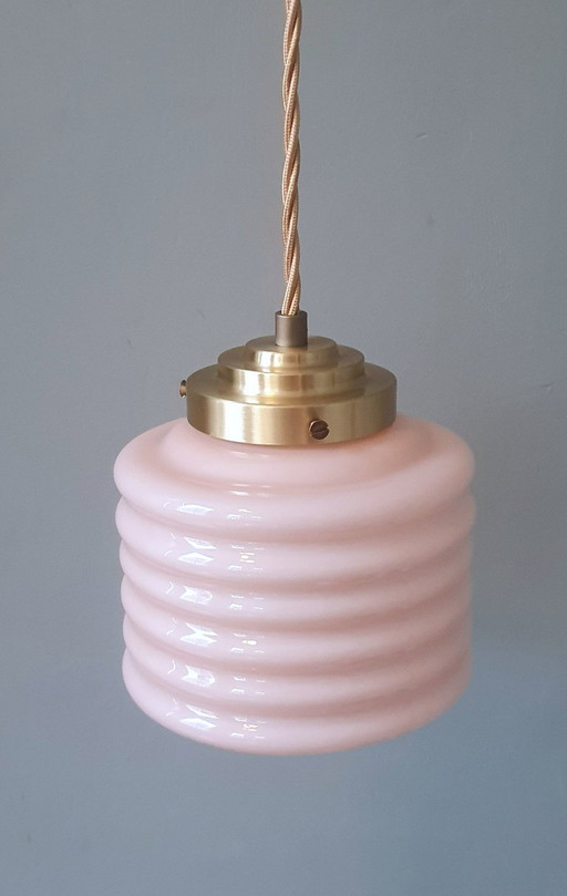 Lámpara Colgante Vintage Francesa 'Lampion' en Color Rosa Pastel