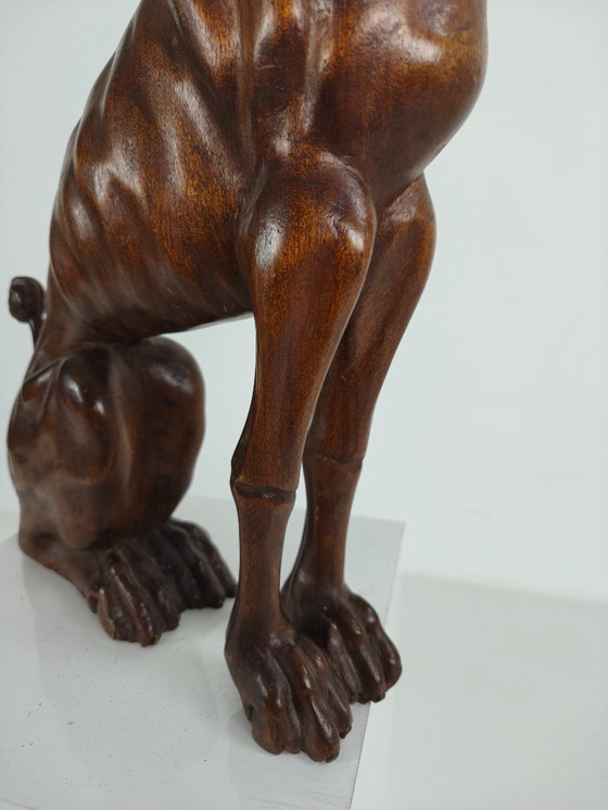 Image 1 of Hand-Carved Wooden Greyhound Statue – 20th Century