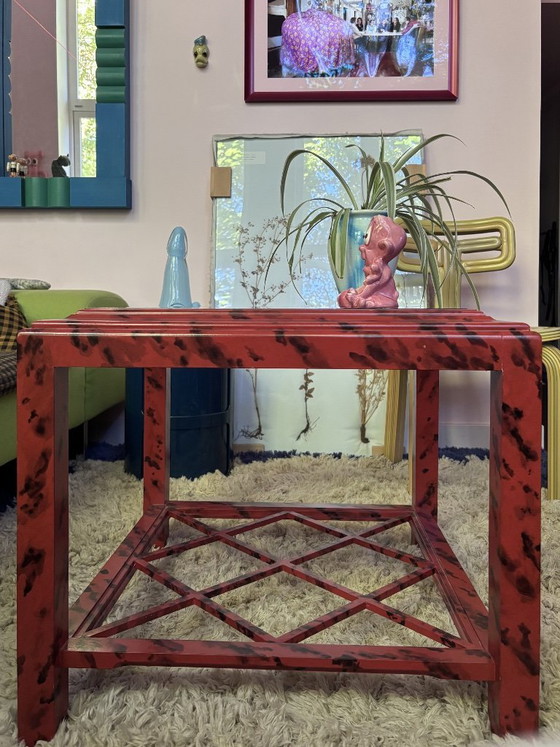 Image 1 of set of 2 Hollywood Regency Chinoiserie - faux Tortoise shell coffee tables