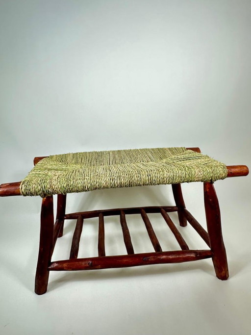 Panchina marocchina intrecciata a mano – Stile rustico boho, seduta in foglie di palma naturali