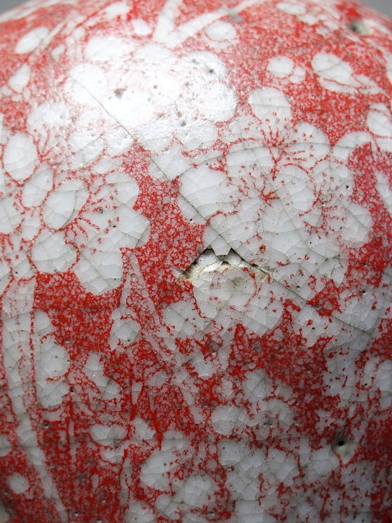 Image 1 of Vaso in ceramica raku smaltata vintage anni '80-'90 con decorazione a fiori di ciliegio.
