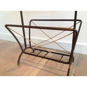 Image 1 of Vintage black metal and brass magazine rack, 1950