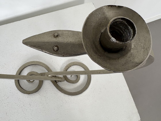 Image 1 of Set of 2 Vintage Metal Serpentine Candleholders