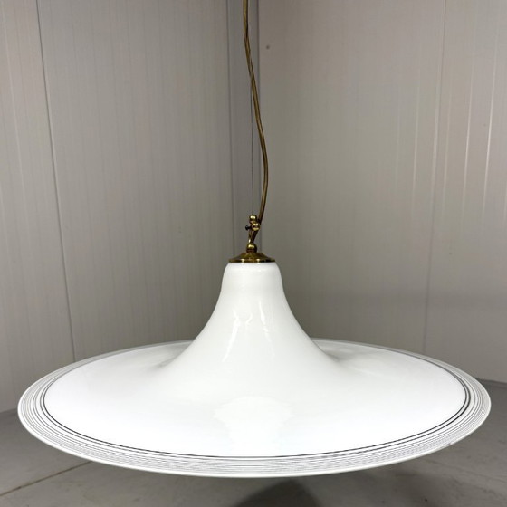 Image 1 of Vistosi Italy large white glass pendant lamp 1960's