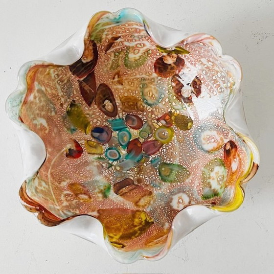 Image 1 of Vintage Murano Glasschale weiß Tutti Frutti 1960er Jahre
