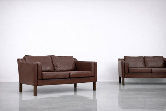 Image 1 of Divano vintage in pelle marrone, stile scandinavo moderno di metà secolo, anni '70