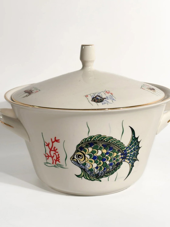 Servizio da tavola bavarese in ceramica degli anni '80 composto da sei piatti e zuppiera per pesce. (photo 12 of 14)