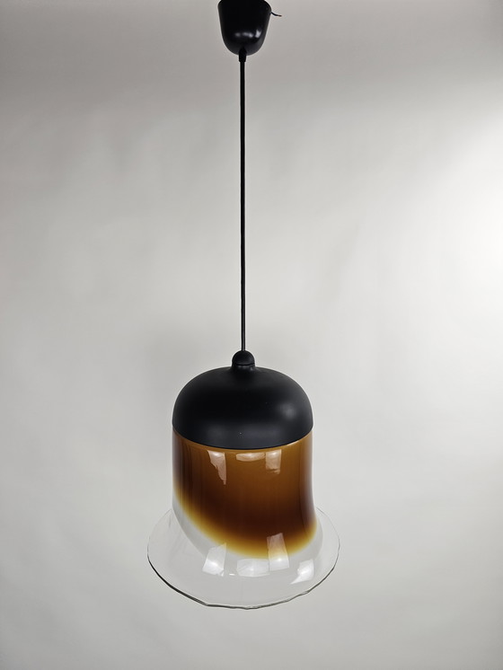 Image 1 of Lampada a sospensione in vetro marrone e vetro trasparente di Peill & Putzler