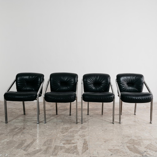 Mobil Girgi Dining Set with 4 Steel and Leather Armchairs, 1970s Design