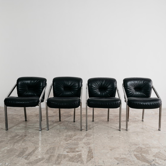 Image 1 of Mobil Girgi Dining Set with 4 Steel and Leather Armchairs, 1970s Design
