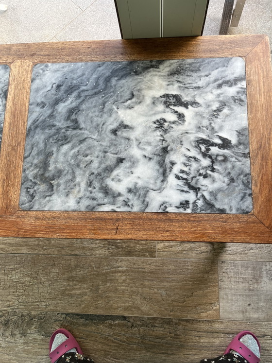 Mooie antieke vol eiken tafel met ingelegd marmer – Salontafels, Marble, Wood (photo 2 of 5)