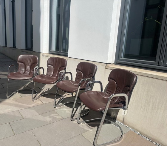 Sedie vintage in pelle di Cidue, anni '70, set da 4 – Sedie da pranzo, Leather, Metal (photo 5 of 7)