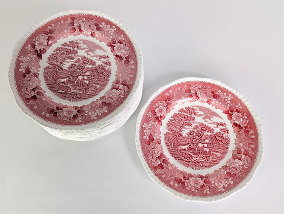 Image 1 of Juego de 6 platos originales Adams English Scenic de cerámica roja Wedgwood.