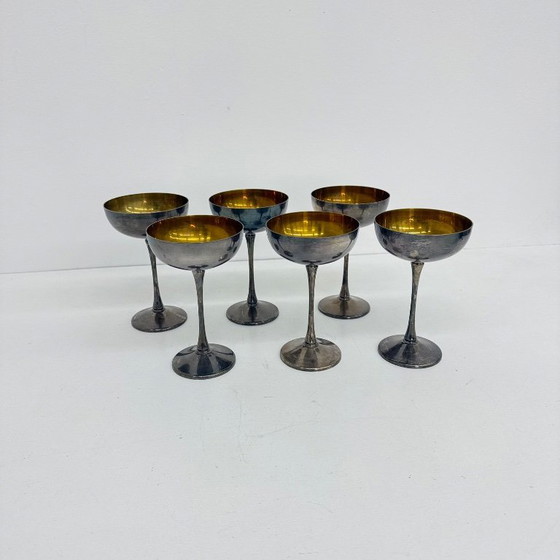Image 1 of Set of 6 brass silver plated champagne coupes , 1970s Italy