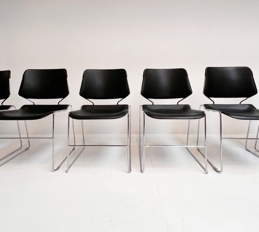 Set aus 6 schwarzen Matrix Krueger Stühlen von Thomas Tolleson, 1970er Jahre