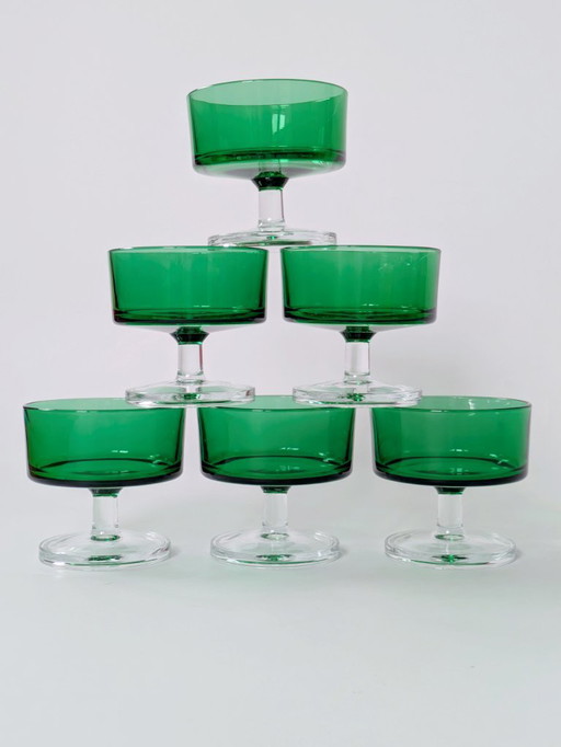 Set di 6 tazze da sorbetto Luminarc di metà secolo | Verde smeraldo | Bicchieri da vino francesi