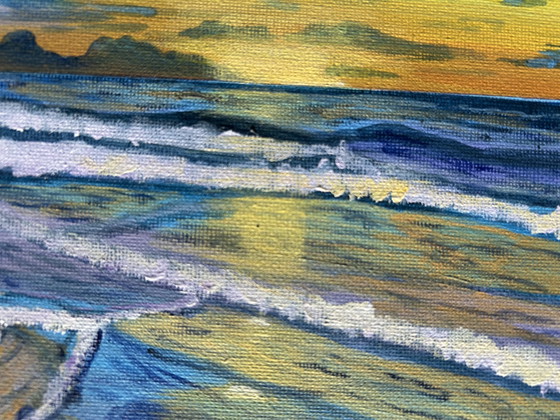Beach At Twilight - Original Acrylic Painting on 3D Canvas – Paintings & Drawings, Cotton (photo 8 of 13)
