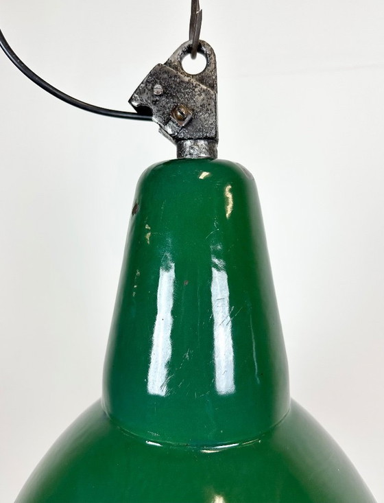 Image 1 of Industrial Green Enamel Factory Lamp with Cast Iron Top, 1960s