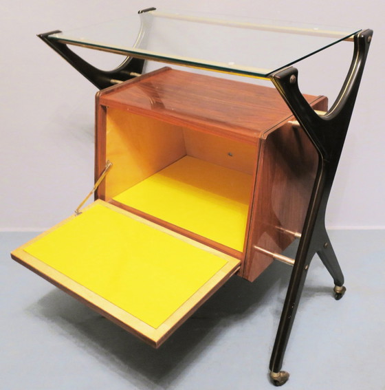 Image 1 of Italian Bar Cart with Canary Yellow Interior and Light, 1960s