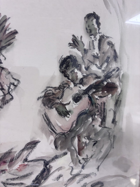 Beautiful Vintage Artwork Pere Clapera Carmen Amaya (Bulerías) Incl. Gallery Frame – Paintings & Drawings (photo 6 of 14)