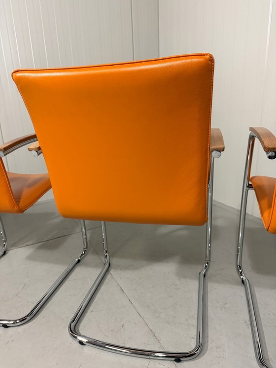 Image 1 of 4 x Leolux Freyr Stühle in orangefarbenem Leder