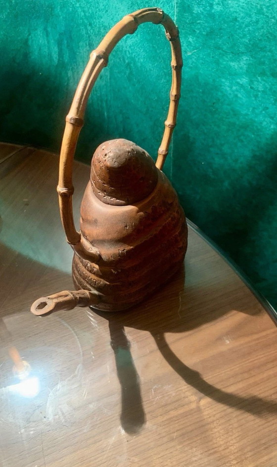 Zeldzame theepot van gesneden bamboewortel - Meiji-periode - eind 19e/begin 20e eeuw – Beeldhouwkunst, Bamboo (photo 4 of 13)