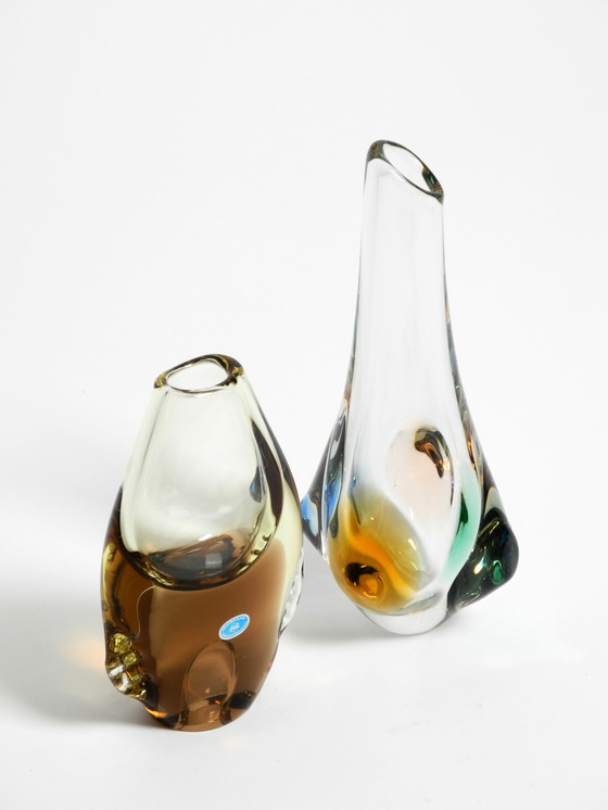 Image 1 of Two beautiful crystal glass vases from the 1960s by Miroslav Klinger for Bohemia Glass - Made in Czech
