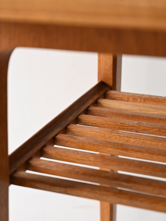 Image 1 of 1960s Scandinavian oak coffee table with slatted shelf