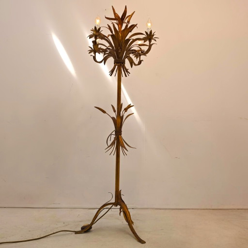 Lampada da terra Hans Kögl a forma di pannocchia anni '60, dorata, stile Coco Chanel metà secolo