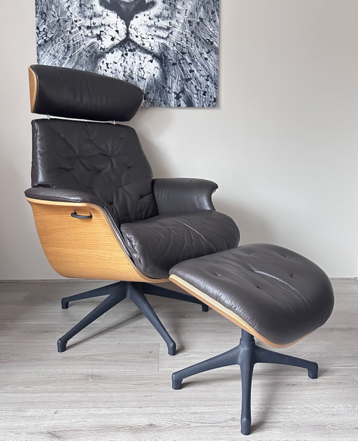 Flexlux Volden Met Hocker Design Fauteuil – Wood, Leather